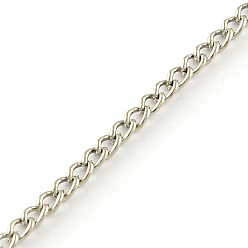 Platinum Unwelded Iron Curb Chains, with Spool, Platinum, 3.4x2.4x0.7mm, about 328.08 Feet(100m)/roll