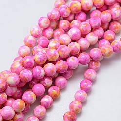 Rose Foncé Océan synthétique perles de jade blanc brins, teint, ronde, rose foncé, 8mm, Trou: 1mm, Environ 52 pcs/chapelet, 15.35 pouce