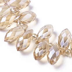 Tan Electroplate Glass Faceted Teardrop Beads Strands, Top Drilled Beads, AB Color Plated, Tan, 11.5~13x6mm, Hole: 1mm, about 92~95pcs/strand, 16.5 inch
