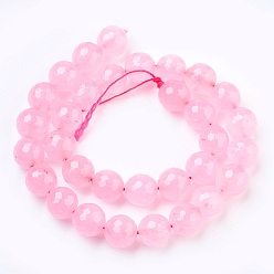 Pink Malaisie naturelles perles de jade brins, teint, facette, ronde, rose, 10mm, Trou: 1.2mm, Environ 37 pcs/chapelet, 14.9 pouce