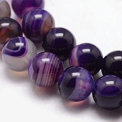 Indigo Natural Striped Agate/Banded Agate Bead Strands, Round, Grade A, Dyed & Heated, Indigo, 10mm, Hole: 1mm, about 37pcs/strand, 15 inch