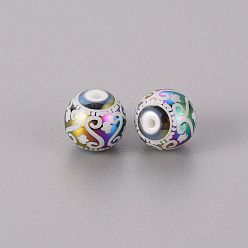 Multi-color Plated Electroplate Glass Beads, Round with Patten, Multi-color Plated, 10mm, Hole: 1.2mm