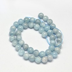 Aquamarine Round Natural Aquamarine Beads Strands, Grade AB+, 8mm, Hole: 1mm, about 49pcs/strand, 15.5 inch