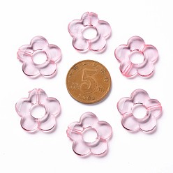 Pink Прозрачные акриловые бусинки кадров, цветок, розовые, 19x20x3.5 мм, отверстие : 1.6 мм, внутренний диаметр: 6.5 мм, Около 632 шт / 500 г