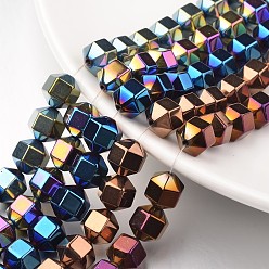 Mixed Color Electroplate Non-magnetic Synthetic Hematite Bead Strands, Polygon, Mixed Color, 8x8mm, Hole: 1mm, about 51pcs/strand, 15.7 inch