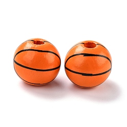 Basketball Natural Wood Beads, Dyed, Round, Basketball Pattern, 15.5x14.5mm, Hole: 3.2mm