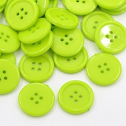 Желто-Зеленый Акриловые швейные пуговицы , пластиковые пуговицы рубашки для дизайна костюма, 4-луночное, окрашенные, плоско-круглые, желто-зеленый, 12x2 мм, отверстие : 1 мм