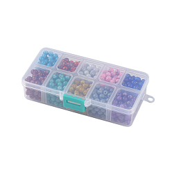 Couleur Mélangete Perles de verre drawbench, ronde, couleur mixte, 6~6.5x6mm, Trou: 1mm, environ 74pcs / compartiment, 740 pcs / boîte, boîte d'emballage: 13.5x7x3 cm