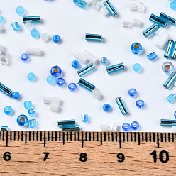 Bleu Dodger Perles de rocaille en verre, mixedstyle, formes mixtes, Dodger bleu, 1~7x2~4mm, Trou: 0.7~1mm, environ 450 g / livre