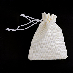 Creamy White Polyester Imitation Burlap Packing Pouches Drawstring Bags, for Christmas, Wedding Party and DIY Craft Packing, Creamy White, 12x9cm