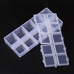 White Cuboid Plastic Bead Containers, Flip Top Bead Storage, 10 Compartments, White, 13.2x6.2x2.05cm