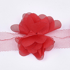 Red Organza Flower Ribbon, Costume Accessories, For Party Wedding Decoration and Earring Making, Red, 50~60mm, about 10yard/bundle