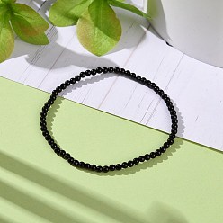 Black Onyx Mini Natural Black Onyx Beaded Stretch Bracelets, for Women Girls, Inner Diameter: 2-1/8 inch(5.4cm)