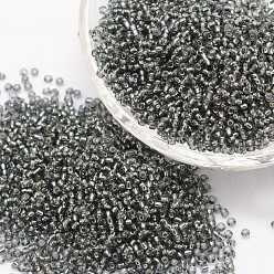 Gray 8/0 Transparent Glass Round Seed Beads, Grade A, Silver Lined, Gray, 2.8~3.2mm, Hole: 1.0mm, about 15000pcs/pound