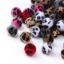 Mixed Color Handmade Plush Cloth Fabric Covered Charms, Round, with Brass Findings, Golden, Mixed Color, 17.5~18x14.5~15mm, Hole: 1.5mm