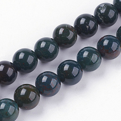 Bloodstone Natural Bloodstone Beads Strands, Heliotrope Stone Beads, Round, 8~8.5mm, Hole: 1mm, about 47pcs/strand, 15.3 inch(39cm)