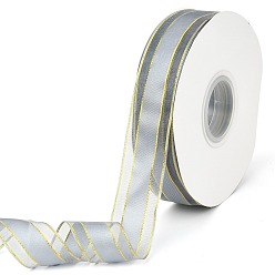 Gray Solid Color Organza Ribbons, Golden Wired Edge Ribbon, for Party Decoration, Gift Packing, Gray, 1"(25mm), about 50yard/roll(45.72m/roll)