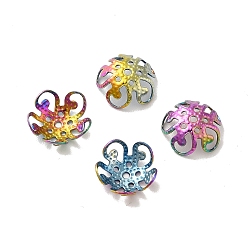 Rainbow Color Ion Plating(IP) 304 Stainless Steel Bead Caps, Flower, 5-Petal, Rainbow Color, 10x10.5x4mm, Hole: 0.6mm