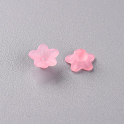 Hot Pink Transparent Acrylic Beads, Flower, Frosted, Hot Pink, 12x7mm, Hole: 1mm, about 4600pcs/500g