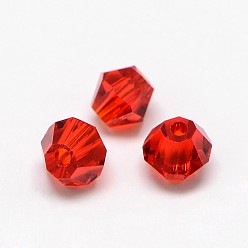 Dark Red Imitation 5301 Bicone Beads, Transparent Glass Faceted Beads, Dark Red, 4x3mm, Hole: 1mm, about 720pcs/bag