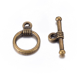 Antique Bronze Tibetan Style Zinc Alloy Toggle Clasps, Lead Free, Cadmium Free and Nickel Free, Antique Bronze, Ring: 11mm wide, 16mm long, Bar: 19mm long, hole: 1.5mm