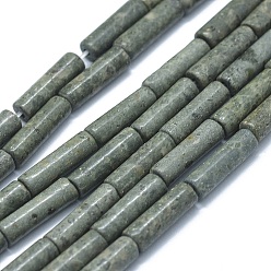 Serpentine Natural Serpentine/Green Lace Stone Beads Strands, Column, 11~15x3.5~4.5mm, Hole: 1~1.2mm, about 28~30pcs/strand, 15.1~15.9 inch(38.5~40.5cm)