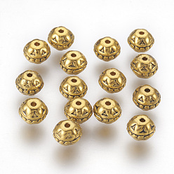 Antique Golden Tibetan Style Alloy Beads, Lead Free & Cadmium Free, Round, Antique Golden Color, 8mm in diameter, 7mm thick, hole: 1.5mm