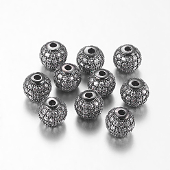 Bronze Perles de cubes zircone en laiton , ronde, gris anthracite, 8mm, Trou: 1.5mm