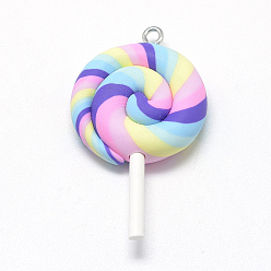 Coloré Argile polymère main gros pendentifs, lollipop, colorées, 48~56x27~29x7~10mm, Trou: 2mm