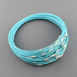 Pale Turquoise Steel Wire Bracelet Cord DIY Jewelry Making, with Brass Screw Clasp, Pale Turquoise, 225x1mm