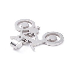 Stainless Steel Color Boy Jewelry Original Color 201 Stainless Steel Bicycle Bike Pendants, Stainless Steel Color, 25x38.5x1.5mm, Hole: 4x9mm