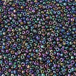 Colorful 8/0 Glass Seed Beads, Iris Round, Peacock Blue, Iabout 3mm in diameter, hole: 0.8mm, about 10000pcs/bag