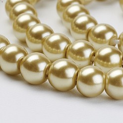 Kaki Brins de perles de verre teints écologiques, Grade a, ronde, cordon en coton fileté, kaki, 6mm, Trou: 1.2~1.5mm, Environ 70 pcs/chapelet, 15.7 pouce
