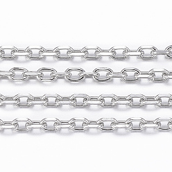Stainless Steel Color 304 Stainless Steel Cable Chains, Diamond Cut Chains, Soldered, Faceted, with Spool, Oval, Stainless Steel Color, 2.5x1.7~1.8x0.5mm, about 32.8 Feet(10m)/roll