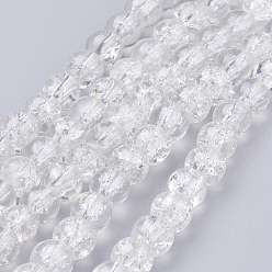 Clear Spray Painted Crackle Glass Beads Strands, Round, Clear, 6mm, Hole: 1.3~1.6mm, about 133pcs/strand, 31.4 inch