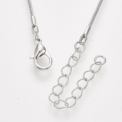 Platinum Brass Round Snake Chain Necklace Making, with Lobster Claw Clasps, Platinum, 18.5 inch(47.2cm), 1.2mm