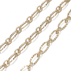 Real 18K Gold Plated Brass Textured Oval Link Chains, Figaro Chains, Soldered, Real 18K Gold Plated, 6.2x3.3x0.5mm