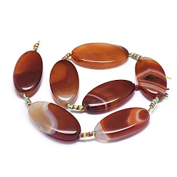 Saddle Brown Natural Banded Agate/Striped Agate Beads Strands, Dyed & Heated, Oval, Saddle Brown, 48~51x20~26x8~10mm, Hole: 1.8mm, about 7pcs/Strand, 16.54 inch(42cm)