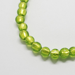 Jaune Vert Perles en verre de feuille d'argent faites à la main , ronde, jaune vert, 11.5~12.5mm, Trou: 2mm
