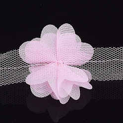 Pearl Pink Organza Flower Ribbon, Costume Accessories, For Party Wedding Decoration and Earring Making, Pearl Pink, 50~60mm, about 10yard/bundle