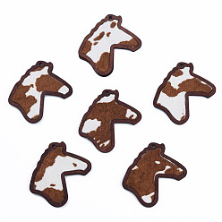Saddle Brown Eco-Friendly Cowhide Leather Big Pendants, with Dyed Wood, Horse's Head, Saddle Brown, 53.5x42x3mm, Hole: 2mm