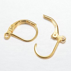 Golden 304 Stainless Steel Leverback Earring Findings, with Loop, Golden, 16x10mm, Hole: 1.5mm, Pin: 0.8x1mm
