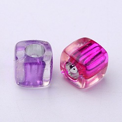 Mixed Color Transparent Acrylic Cube Beads, Inside Colour, Mixed Color, 7.5x8mm, Hole: 4mm, about 1500pcs/500g