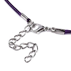 Индиго Воском хлопка ожерелье шнура решений, с сплава Lobster Claw застежками и конечных железными цепями, платина, индиговые, 17.12 дюйм (43.5 см), 1.5 мм
