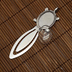 Antique Silver 25x18mm Oval Glass Cabochon Cover for Antique Silver DIY Alloy Portrait Bookmark Making, Cadmium Free & Nickel Free & Lead Free, Bookmark Cabochon Settings: 94x27mm, Tray: 25x18mm
