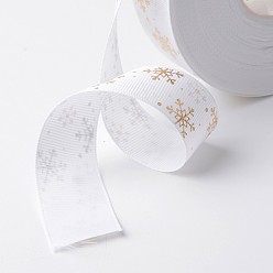 Белый Золотой узор снежинки с рисунком полиэстер корсажная лента, для упаковки рождественских подарков, белые, 1 дюйм (25 мм), о 100yards / рулон (91.44 м / рулон)