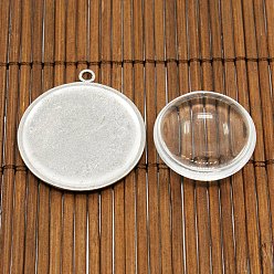 Античное Серебро 25мм прозрачно ясный куполообразное стекло кабошон крышка для фото кулон решений, антикварной настройки серебряный сплав, без свинца и без никеля , Кулон : 35x31x2.5~3 мм, отверстие : 2~2.5 мм, Стекло: 25x7.4 мм