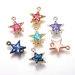 Mixed Color Brass Enamel Links connectors, with Freshwater Shell, Star, Mixed Color, 13x11x2.5mm, Hole: 1.2mm