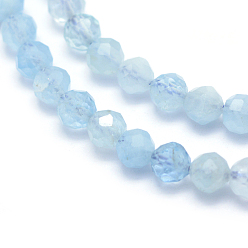 Aquamarine Natural Aquamarine Beads Strands, Round, Faceted, 4mm, Hole: 0.5mm, about 105pcs/strand, 15.35 inch(39cm)