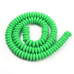 Spring Green Handmade Polymer Clay Bead Strands, Flat Round, Spring Green, 8.5~9x3.5mm, Hole: 1.6mm, about 112pcs/strand, 15.75 inch~16.14 inch(40~41cm)